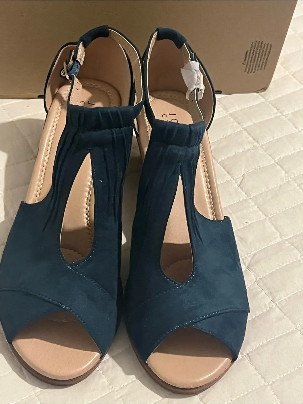 Journee Collection Teal Blue T-Strap Peep Toe Wedge Sandals
